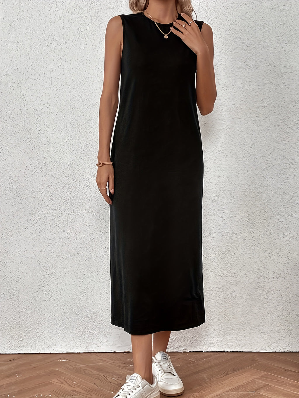 Svart Ärmös Tunikaklänning