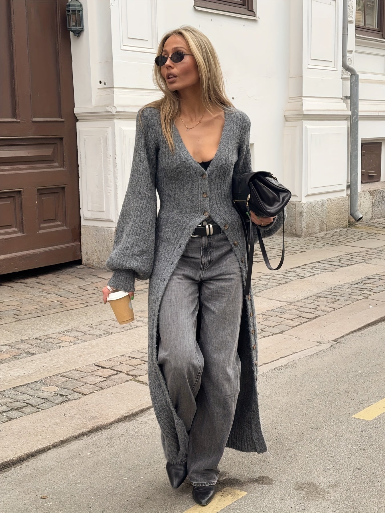 Lång stickad damtröja