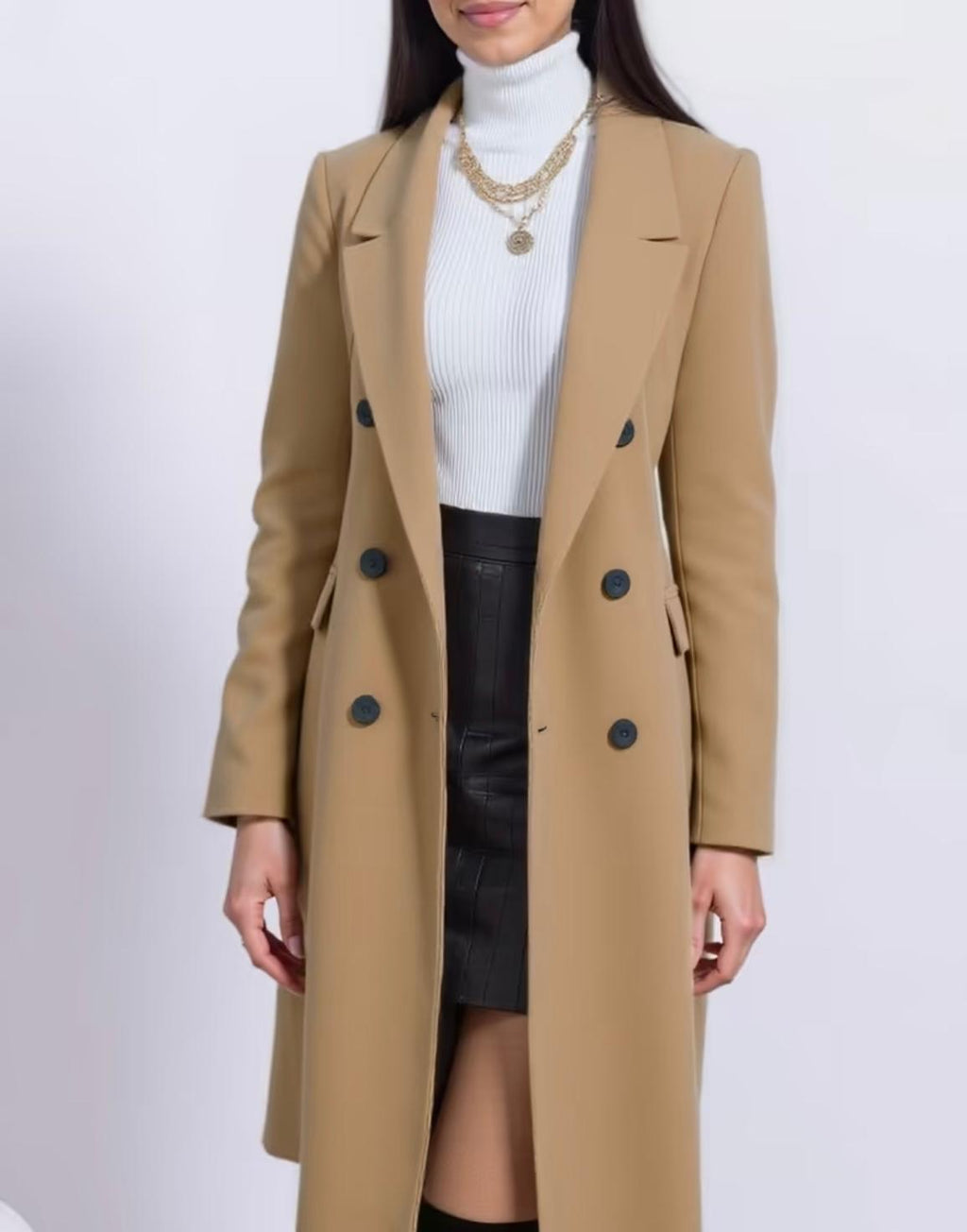 Tidlös kamelfärgad tweedkappa