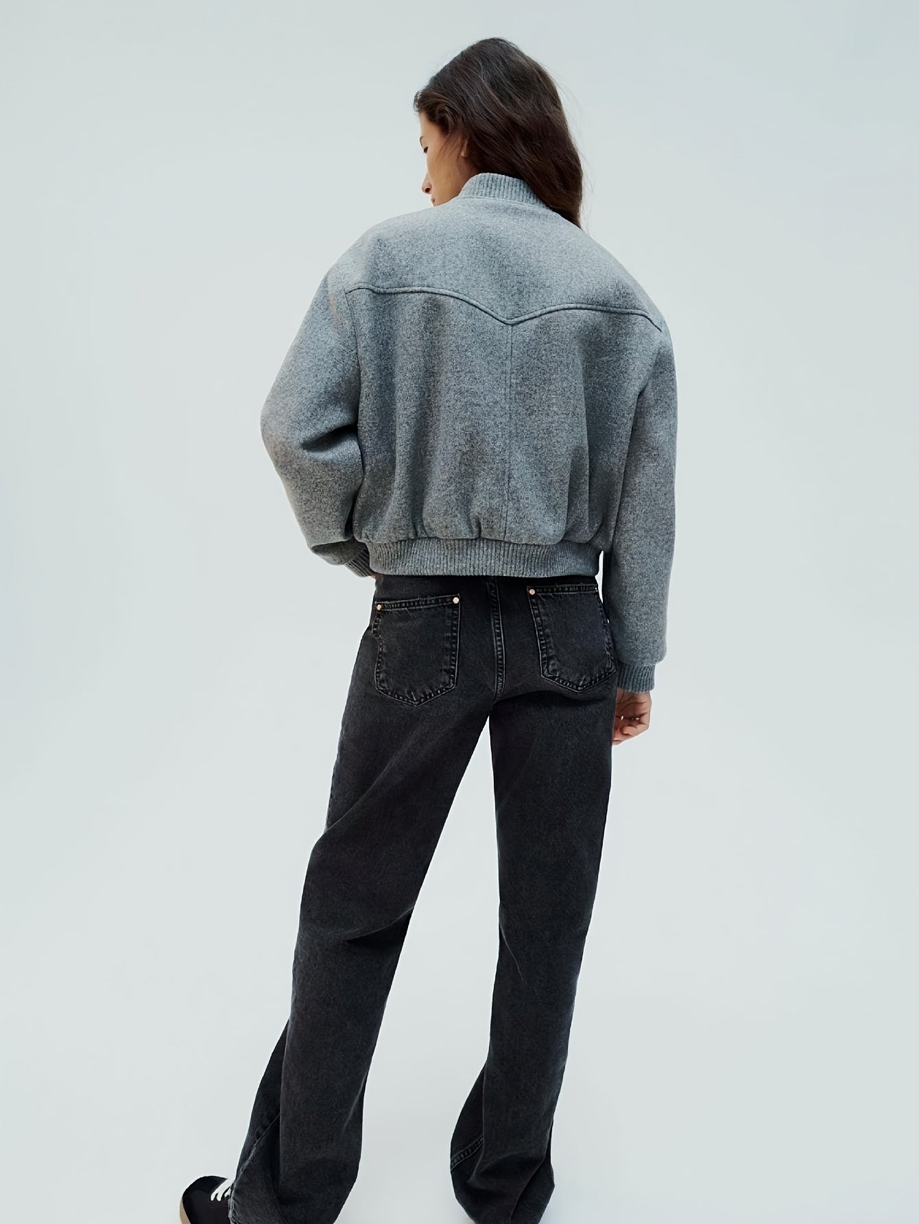 Grå Tweed Baseballjacka