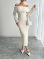 Offshoulder Stickad Klänning