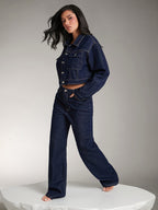 Mörkblå raka jeans med stretch