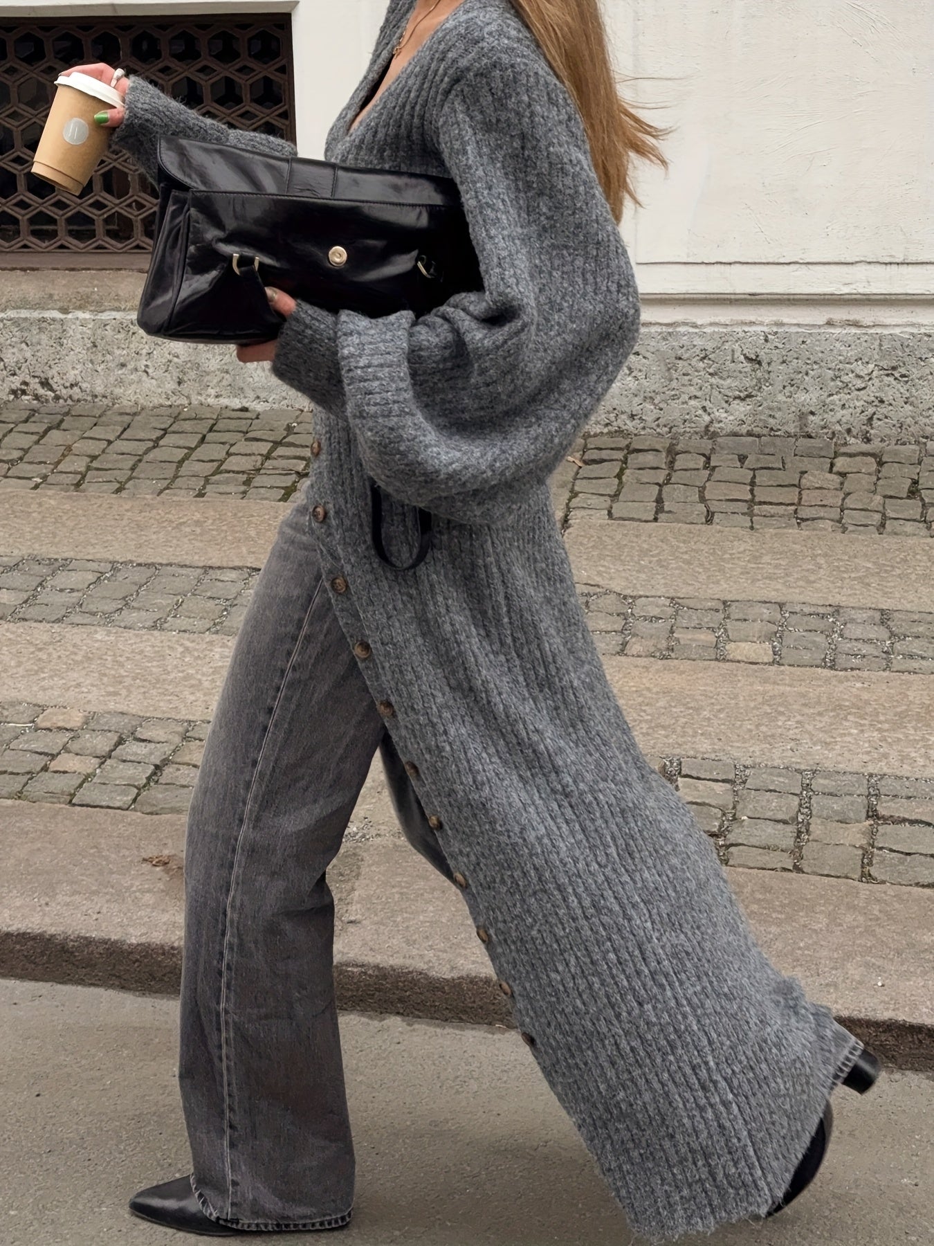 Lång stickad damtröja