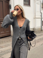 Lång stickad damtröja