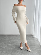 Offshoulder Stickad Klänning