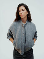 Grå Tweed Baseballjacka